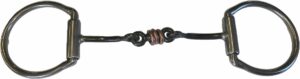 1/4" Smooth Snaffle with Dog Bone Center & Copper Rings D-Ring Bit