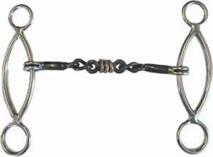 3/8" Sweet Iron Bars with Dog Bone Center and Copper Rings Sliding Gag Bit