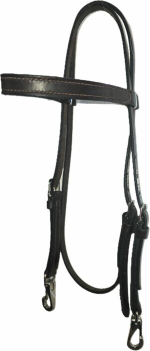 Leather Headstall  with Browband - Choice of Snaps or Buckles,  Black or Havana Brown