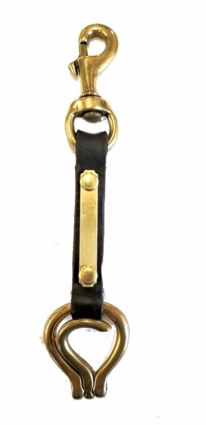 Engraved Brass Plate on Black Leather - Solid Brass Hoof Pick on one end and Solid Brass Snap on the other